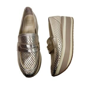 DOLCE VITA Shoes Womens 8 Metallic Gold Janine Perforated Platform Loafers